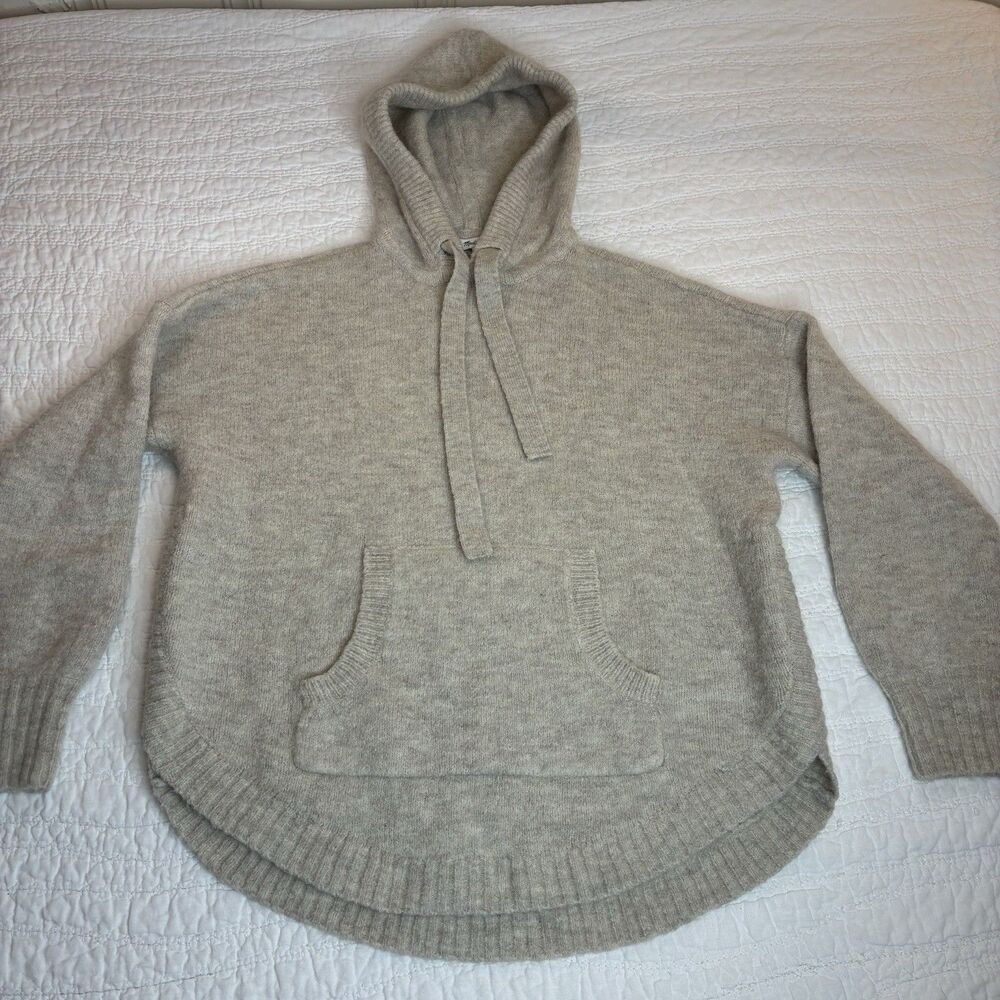 Madewell hooded sweater Med beige wool alpaca blend knit pullover cozy minimal